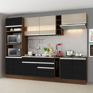 Armário de Cozinha Completa 290cm Rustic/Preto Vicenza Madesa 06