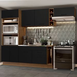 Armário de Cozinha Completa 290cm Rustic/Preto Agata Madesa 02