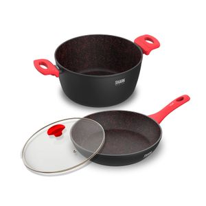 Panelas Ichef Home Sauté Grand e Family Size com Tampa de Vidro 24Cm Vermelha