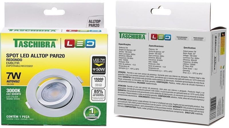 Spot-LED-de-Embutir-Redondo-Taschibra-PAR20-AllTop-7W-3000K