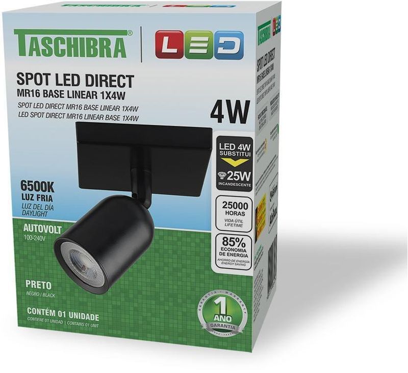 Spot-Led-Taschibra-MR16-Base-Linear-1X4W-6500K-Preto