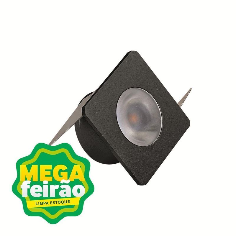 Luminaria-Led-Mini-Embutida-Multilight-Quadrada-1W-2700K-Aluminio-E-Polimeros-Sinteticos-Luminatti-Lm620-Preto-Bivolt