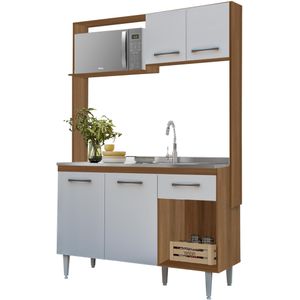 Cozinha Compacta 4 Portas 1 Gaveta Rud Rack Italia Mel e Branco Tx 120cm