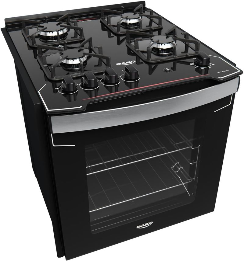 Fogão a Gás Embutir 4 Bocas Dako Diplomata Mesa de Vidro com AcendimentoAutomático Preto Bivolt