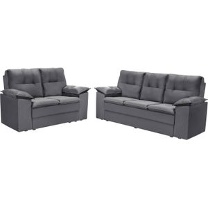 Conjunto de Sofá 2 e 3 Lugares Fixo Requinte Egito 516 Veludo Cinza