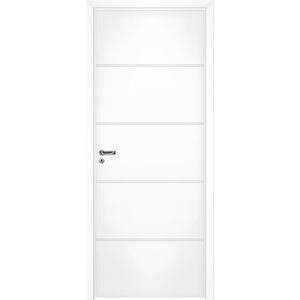 Porta de Madeira Pinus Semi Sólida Pinhal 7155 M12 80x210cm Branco PU Frisado Direita Regulável de 12cm até 17cm