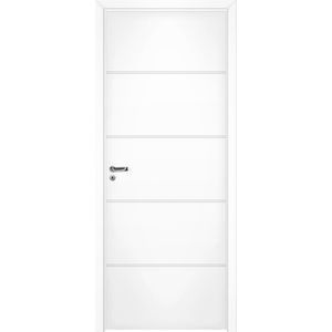 Porta de Madeira Pinus Semi Sólida Pinhal 7185 M12 90x210cm Branco PU Frisado Direita Regulável de 12cm até 17cm