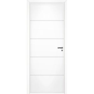 Porta de Madeira Pinus Semi Sólida Pinhal 7186 M12 90x210cm Branco PU Frisado Esquerda Regulável de 12cm até 17cm