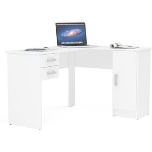 Mesa Para Escritório Computador Notebook Estudo de Canto 1 Porta 2 Gavetas Barcelona Politorno Branco 125x106cm
