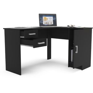 Mesa Para Escritório Computador Notebook Estudo de Canto 1 Porta 2 Gavetas Barcelona Politorno Preto 125x106cm