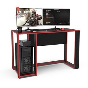 Mesa Gamer Para 2 Monitores Singapura Politorno Preto e Vermelho 120cm