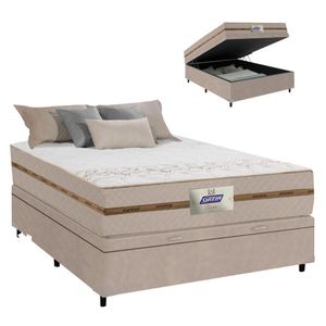 Cama Box Baú Casal Colchão Molas Flora Bege 138x188x61cm Marrom