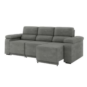 Sofá Retrátil Desmontável Suede 2,10m 3 Lugares Fox Cinza Cinza