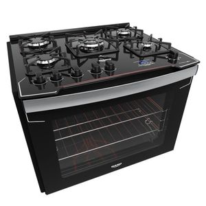 Fogão De Embutir 5 Bocas Preto Com Mesa De Vidro Dako Grill