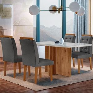 Mesa Olímpia 120cm Mdf Canto Copo Com 4 Cadeiras Carol
