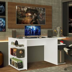 Mesa Para Computador Gamer e Painel Para Tv Até 50 - Branco