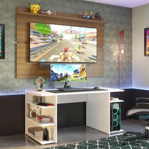 Mesa Para Computador Gamer e Painel Tv - Branco/rustic
