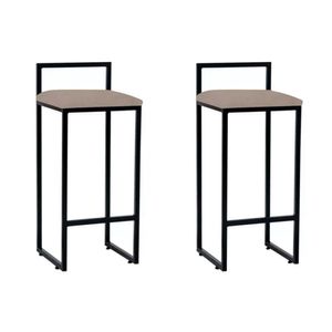 Kit 2 Banquetas Alta Industrial Bar Cozinha Bistrô Aço Dori Preta Assento Suede Bege - Cor: Bege