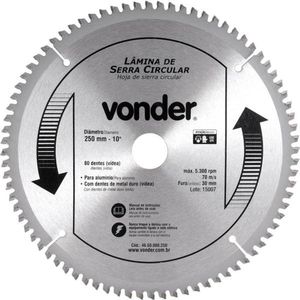 Lamina Serra Circ Vídea 250X80D 5300Rpm Para Alu. - Vonder