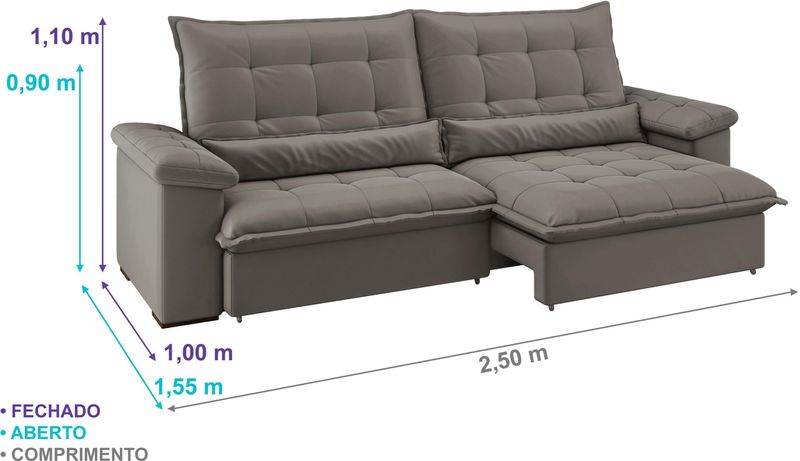 Sofá 5 Lugares Retrátil e Reclinável Flexforma Itália com Abertura deaté 155cm com Braços Almofadados Camurça 250cm