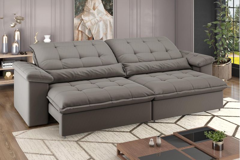 Sofá 5 Lugares Retrátil e Reclinável Flexforma Itália com Abertura deaté 155cm com Braços Almofadados Camurça 250cm