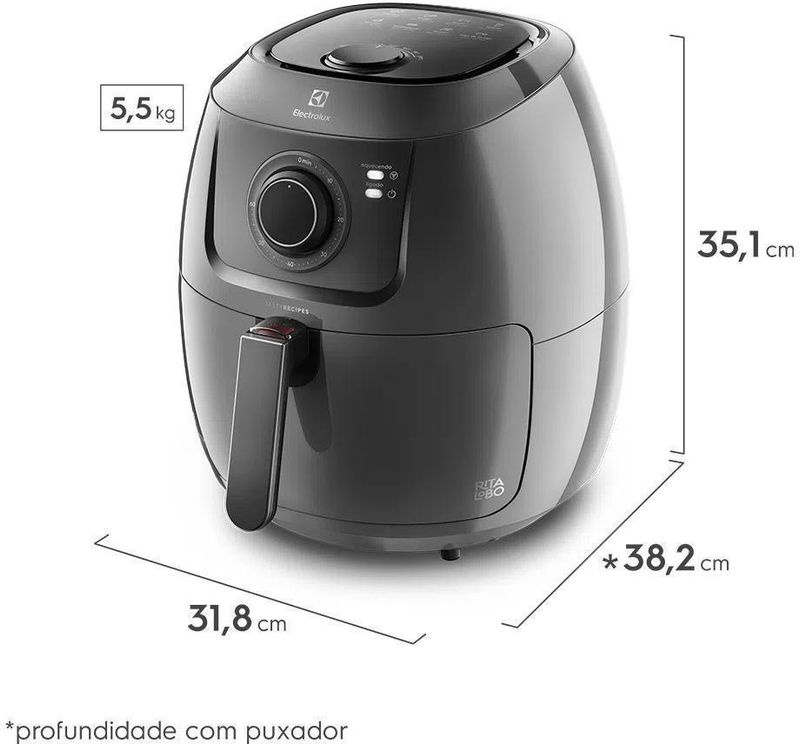 Fritadeira-Eletrica---Air-Fryer-Electrolux-Rita-Lobo-5-Litros-Family-Efficient-EAF50-Grafite-1700W-110V