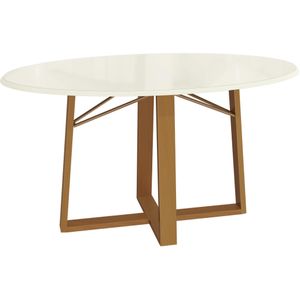 Mesa de Madeira Com Tampo de Vidro Kappesberg Carvalho e Off White BAM010- CA/TA61-OWV8
