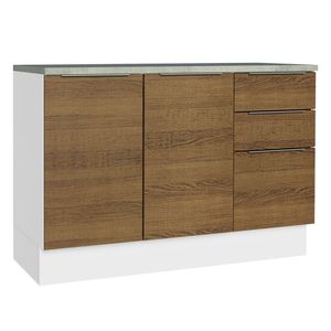 Balcão de Pia Cozinha 2 Portas e 3 Gavetas (Com Tampo) Branco/Rustic Stella Madesa
