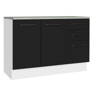 Balcão de Pia Cozinha 2 Portas e 3 Gavetas (Com Tampo) Branco/Preto Agata Madesa