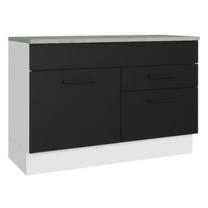 Balcão de Pia Cozinha 1 Porta e 2 Gavetas (Com Tampo) Branco/Preto Agata Madesa