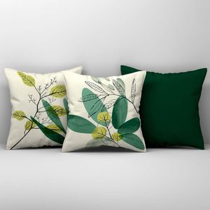Kit Trio Capas De Almofadas Estampadas Em Veludo Suede 45cm X 45cm - Decoração Para Sala Cor Verde