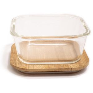 Pote de Mantimentos de Vidro Oikos com Tampa Bambu Quadrado Raso 800ml