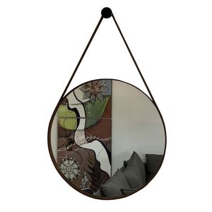 Espelho Adnet Redondo Decorativo Com Alça 60Cm Completo Café