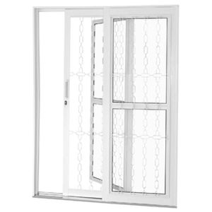 Porta de Correr em Aço Galvanizado com Grade Elo Branco "D"- 210x160