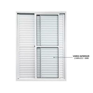 Porta De Alumínio De Correr Balcão 3 Folhas Vidros Temperado Branca - 210x120