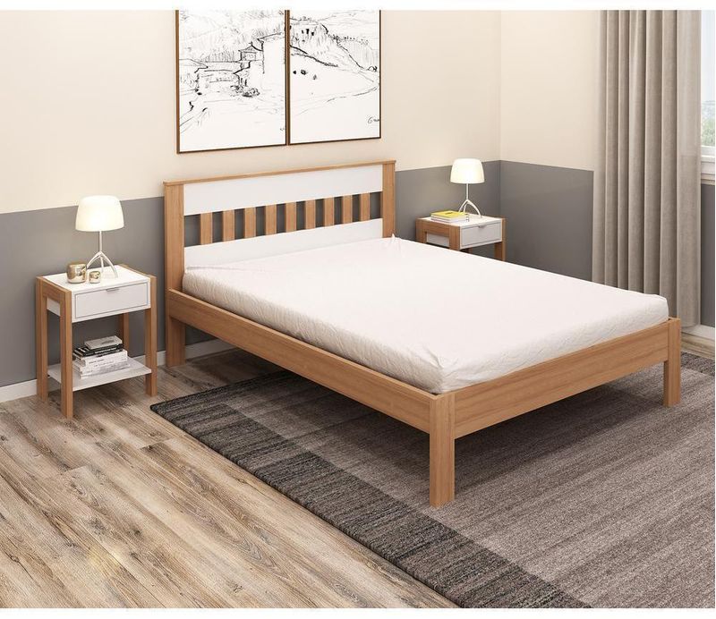 Cama Casal de Madeira CM-8007 Amêndoa e BRANCO