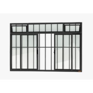 Janela Alumínio Classic 4 Folhas com Bandeira e Grade Preto - 100x180