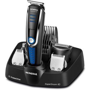 Aparador de Pêlos Mondial Super Groom Preto e Azul Bivolt