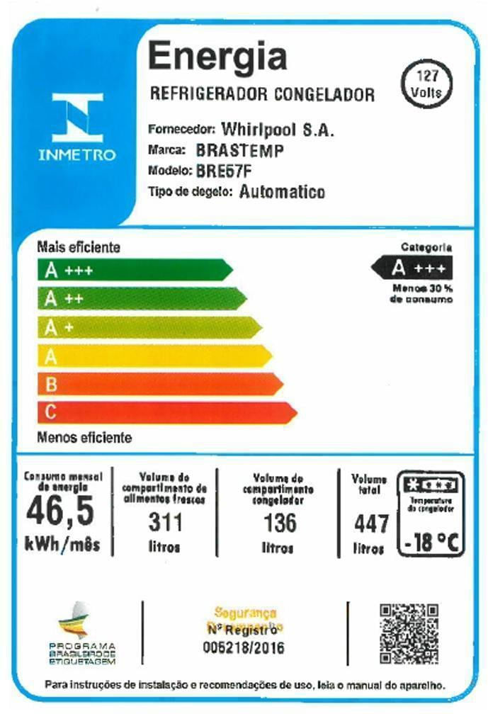 Geladeira / Refrigerador Brastemp BRE57FKANA Inverse Frost Free 447 Litros Inox 110V