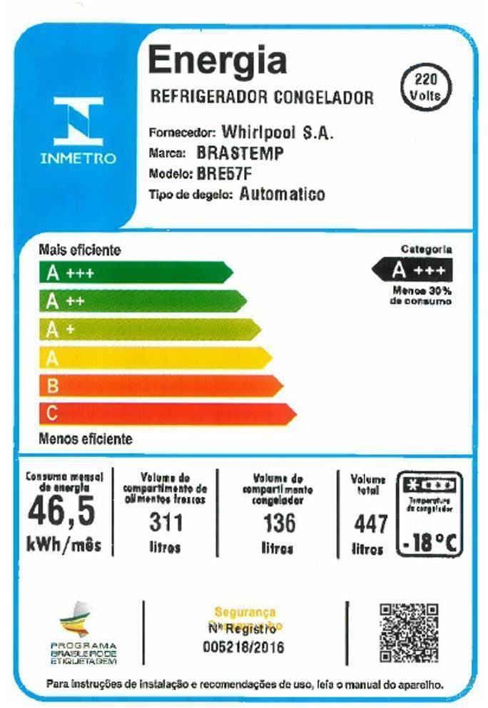 Geladeira / Refrigerador Brastemp BRE57FBBNA Inverse Frost Free 447 Litros Branco 220V