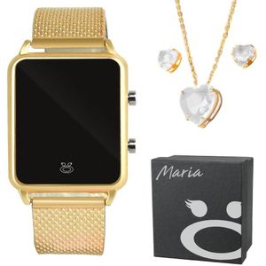 Relogio Digital Led + Caixa + Pulseira + Colar Brinco Banhado Presente Casual Pulseira Ajustável