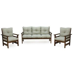 Conjunto Sofá 3 Lugares 2 Poltronas De Madeira Com Almofadas