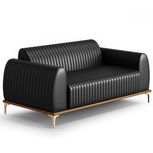 Sofá 2 Lugares Para Sala De Estar Molino 150 Cm D02 Pés D'ouro Couríssimo Preto B-159 - Lyam Decor