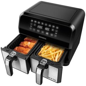 Fritadeira Elétrica / Air Fryer Mondial AFD-01-BI Dual Duplo Cesto 8 Litros Preto e Inox 2000W 220V