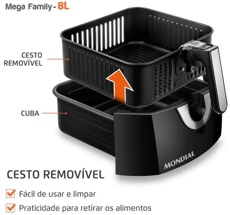 Fritadeira Elétrica / Air Fryer Mondial AFN-80-BI 8 Litros Preto e Inox 1900W 127V