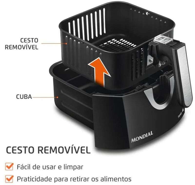 Fritadeira Elétrica / Air Fryer Mondial AFN-40-BI 4 Litros Preto e Inox 1500W 127V