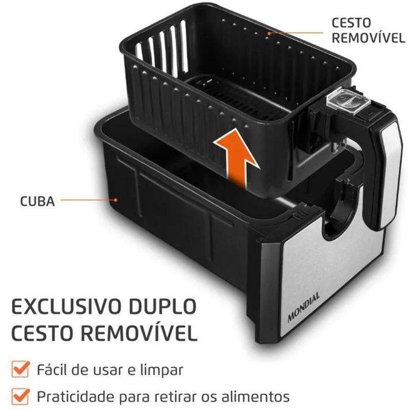 Fritadeira-Eletrica---Air-Fryer-Mondial-AFD-01-BI-Dual-Duplo-Cesto-8-Litros-Preto-e-Inox-2000W-220V