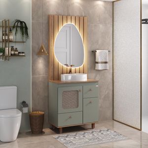 Conjunto de Móveis Para Banheiro Fabribam Julia com Pés 78cm Espelho com LED Verti Catedral