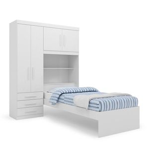 Guarda Roupa Solteiro 4 Portas 3 Gavetas C/Cama Flex Turim