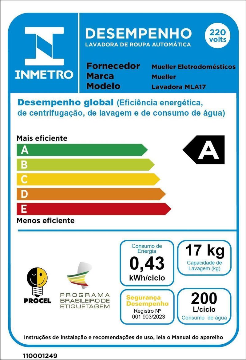 Máquina de Lavar Roupas Mueller MLA17 17kg Branco 220V